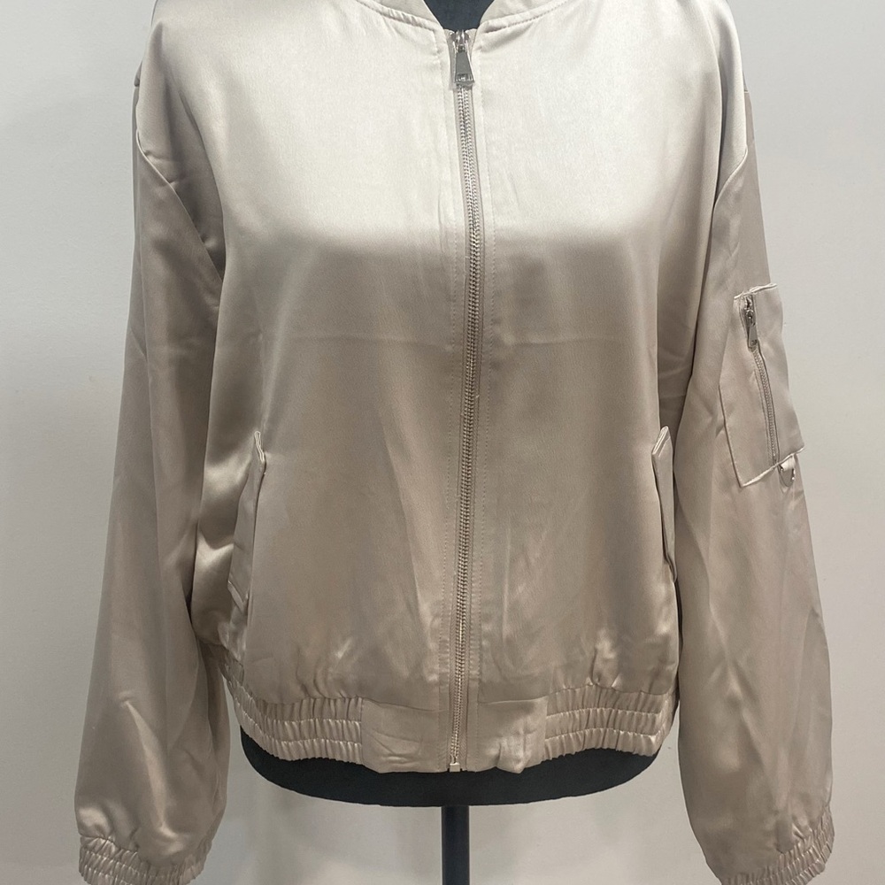 Women's Satin Bomber Jacket - Cream